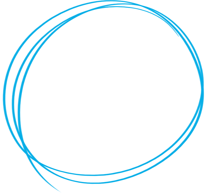Un cerchio blu decorativo, che sembra disegnato a mano.